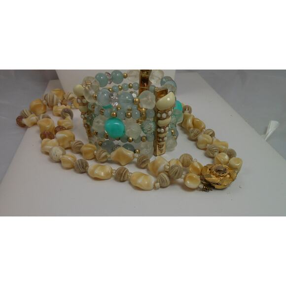 Handmade Shell Design Beaded Necklace Bracelet Set Vintage Beach Inspired - Picture 8 of 9